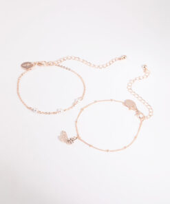 Rose Pearl & Butterfly Bracelet Set