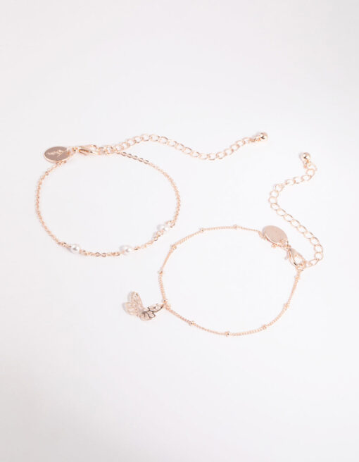 Rose Pearl & Butterfly Bracelet Set