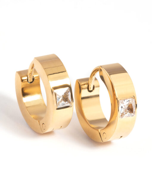 Stainless Steel Cubic Zirconia Hoop Earrings