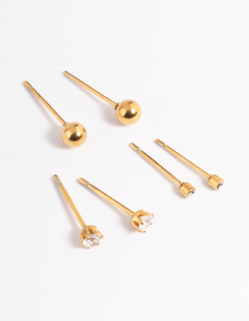 Stainless Steel Cubic Zirconia Plain Stud Earring Pack
