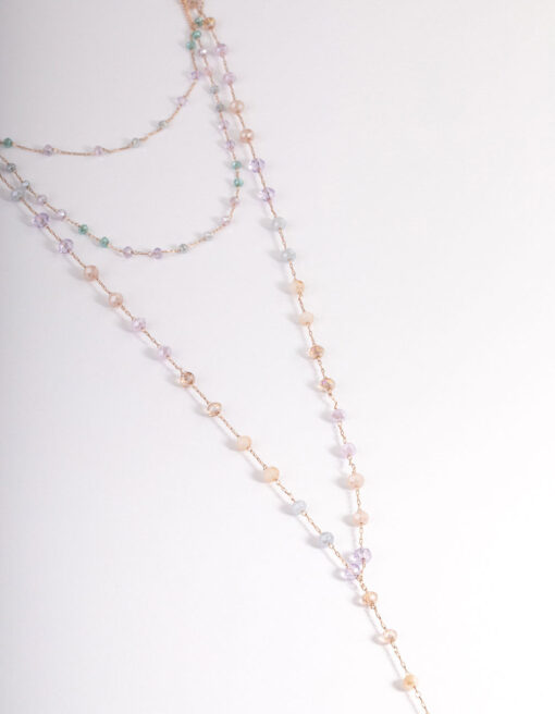 Rose Mixed Bead Three Row Necklace