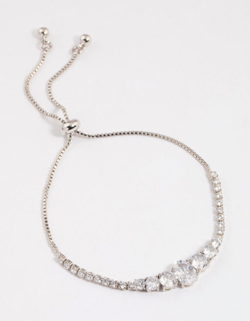 Rhodium  Large Oval Toggle Tennis Bangle