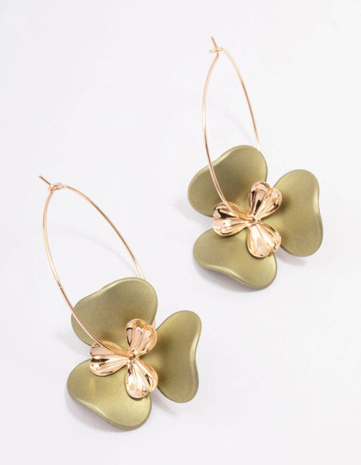 Large Flower Wire Hoop Earrings