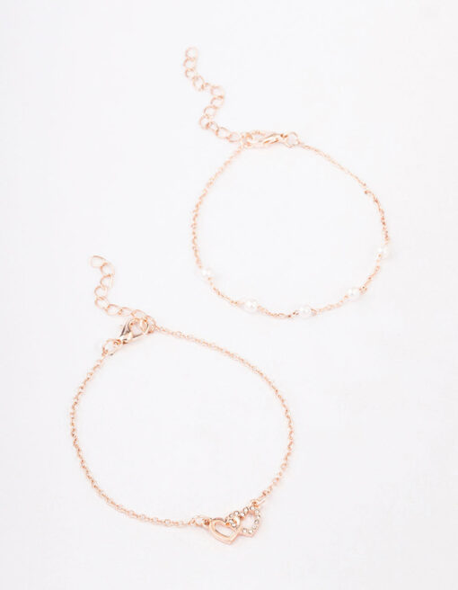 Rose Pearl Heart Bracelet 2-Pack