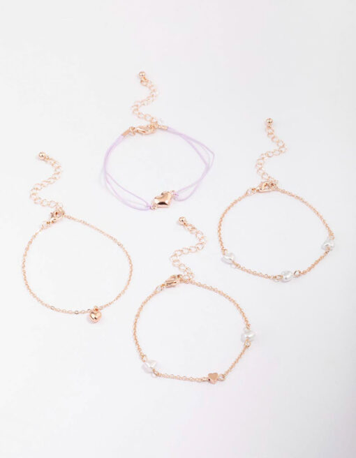 Rose Puffy Heart Bracelet 4-Pack