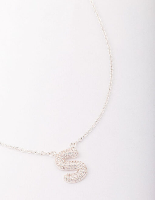 Letter S Pave Pendant Initial Necklace