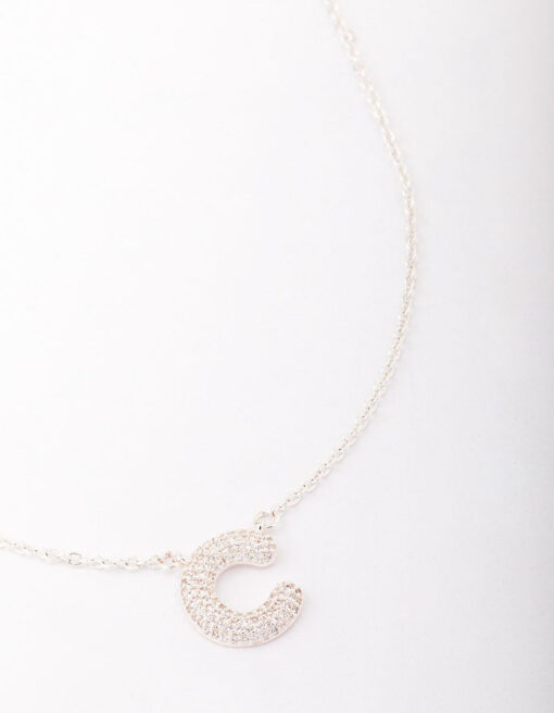 Letter C Pave Pendant Initial Necklace