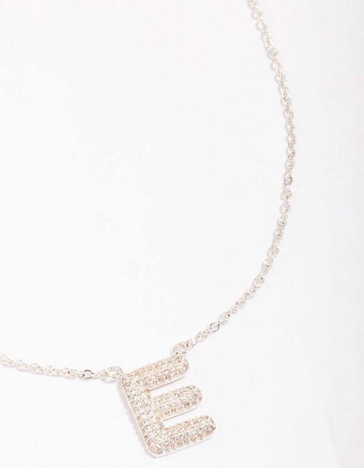 Letter E Pave Pendant Initial Necklace