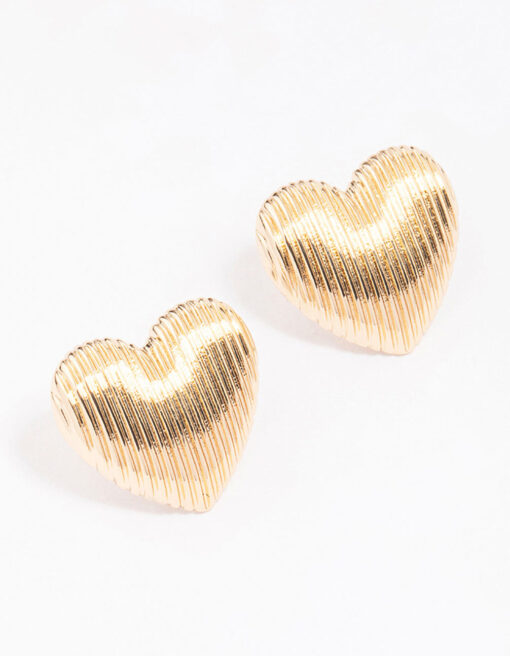 Ribbed Heart Stud Earrings