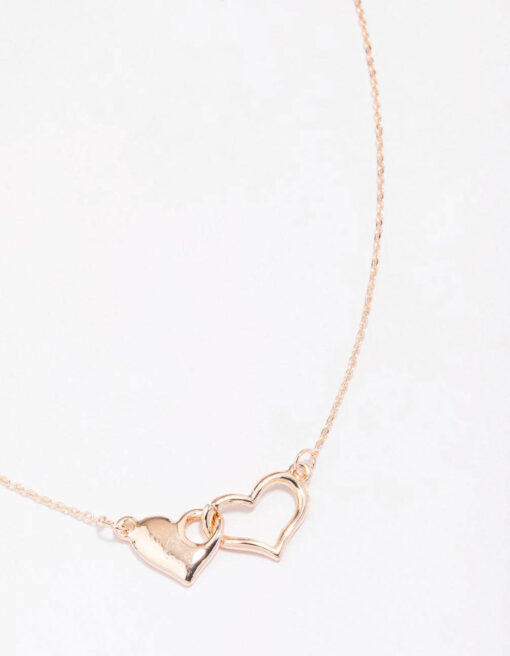 Rose Solid Interlocking Heart Pendant Necklace