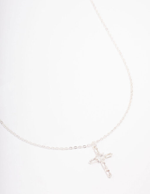 Cubic Zirconia Baguette Cross Pendant Necklace