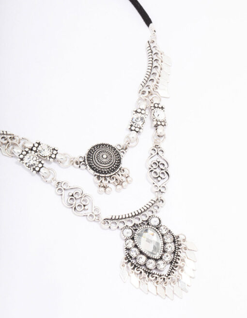 Antique Metal Fringe Layered Necklace