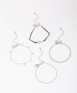 Rhodium Mini Cross Bracelet 4-Pack