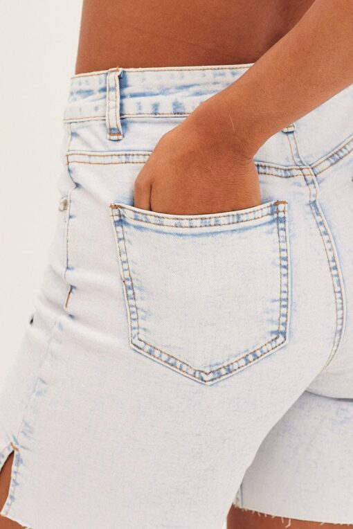 Blue Knee Length Denim Shorts High Rise - Image 6