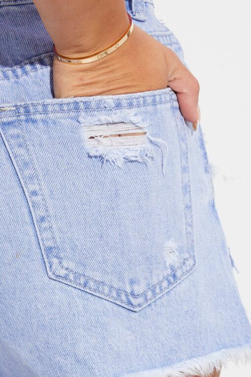 Blue Denim Ripped Denim Shorts Mid Rise - Image 6