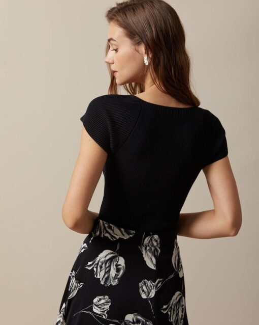 The Black Square Neck Short Sleeve Knit Top - Image 3