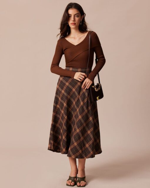 The Coffee V Neck Criss-Cross Wrap Knit Top - Image 3