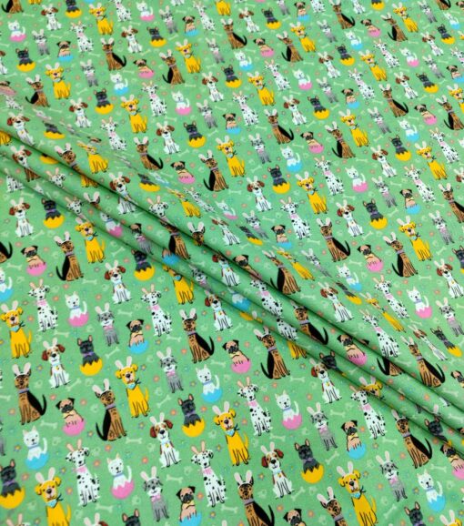 Easter Doggies on Green Easter Cotton Fabric - Image 3