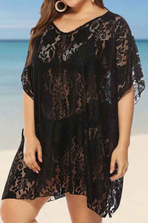 Plus Size Cover Ups Dress Half Sleeve Floral Lace Swimwear Bathing Suit - Image 3