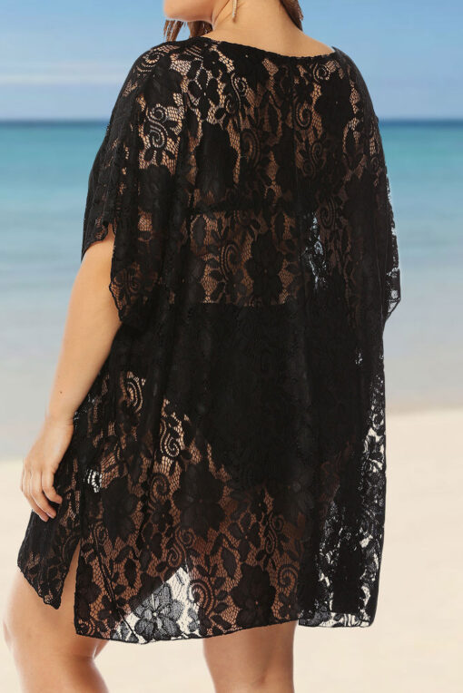 Plus Size Cover Ups Dress Half Sleeve Floral Lace Swimwear Bathing Suit - Image 2