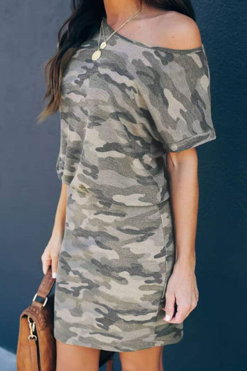 Women's Summer Short Sleeve T Shirt Dress One Shoulder Mini Dress - Image 6