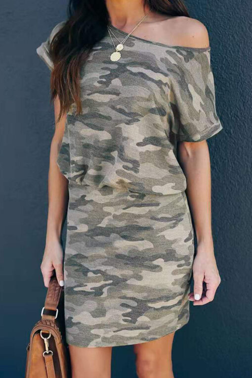Women's Summer Short Sleeve T Shirt Dress One Shoulder Mini Dress - Image 4
