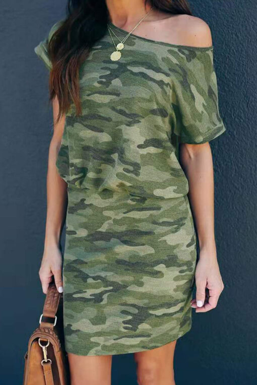 Women's Summer Short Sleeve T Shirt Dress One Shoulder Mini Dress - Image 7