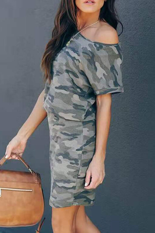Women's Summer Short Sleeve T Shirt Dress One Shoulder Mini Dress - Image 3