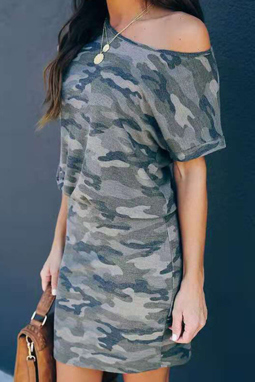 Women's Summer Short Sleeve T Shirt Dress One Shoulder Mini Dress - Image 2