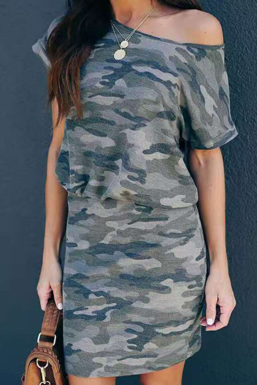 Women's Summer Short Sleeve T Shirt Dress One Shoulder Mini Dress