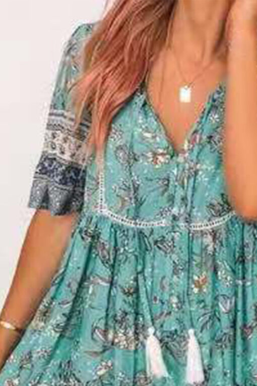 Women's Floral Boho Dress Casual Summer Swing A Line Beach Mini Dress - Image 14