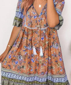 Women's Floral Boho Dress Casual Summer Swing A Line Beach Mini Dress
