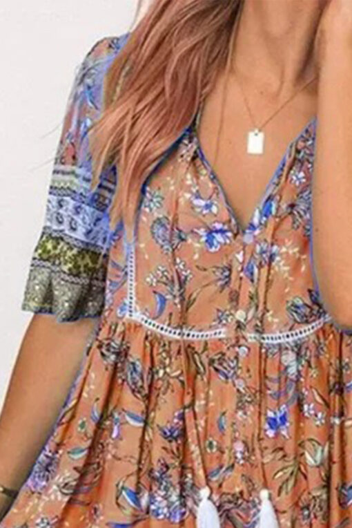 Women's Floral Boho Dress Casual Summer Swing A Line Beach Mini Dress - Image 2