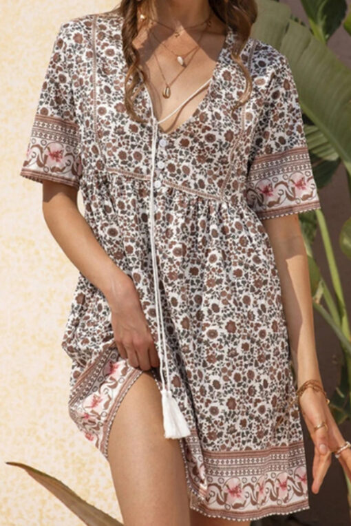 Women's Floral Boho Dress Casual Summer Swing A Line Beach Mini Dress - Image 7
