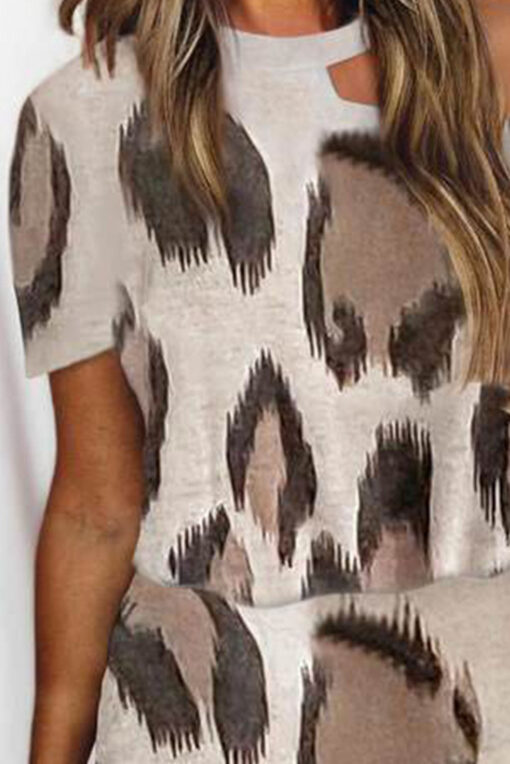 Women's Leopard Print Loose T-Shirt Mini Dress Cold Shoulder Dress - Image 2