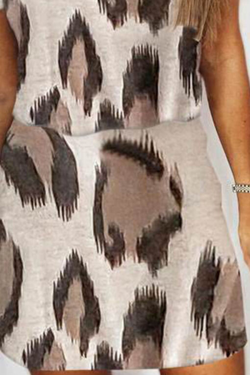 Women's Leopard Print Loose T-Shirt Mini Dress Cold Shoulder Dress - Image 3