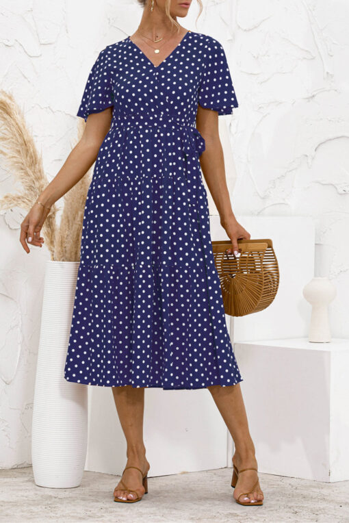 Women's Summer Polka Dots Short Sleeve A Line Mini Dress - Image 13