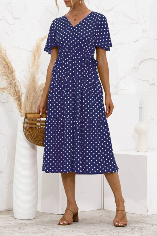 Women's Summer Polka Dots Short Sleeve A Line Mini Dress - Image 15