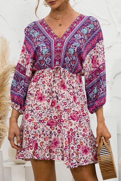 Women Casual Spring Summer Dresses V Neck Floral Short Beach Dresses - Image 9