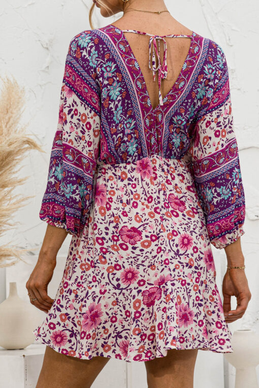 Women Casual Spring Summer Dresses V Neck Floral Short Beach Dresses - Image 8