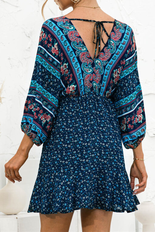 Women Casual Spring Summer Dresses V Neck Floral Short Beach Dresses - Image 5