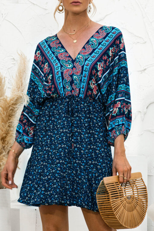 Women Casual Spring Summer Dresses V Neck Floral Short Beach Dresses - Image 4