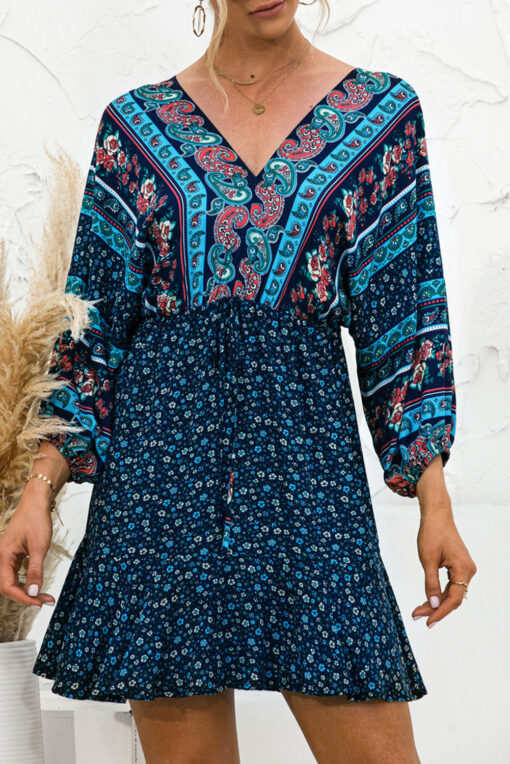 Women Casual Spring Summer Dresses V Neck Floral Short Beach Dresses - Image 6