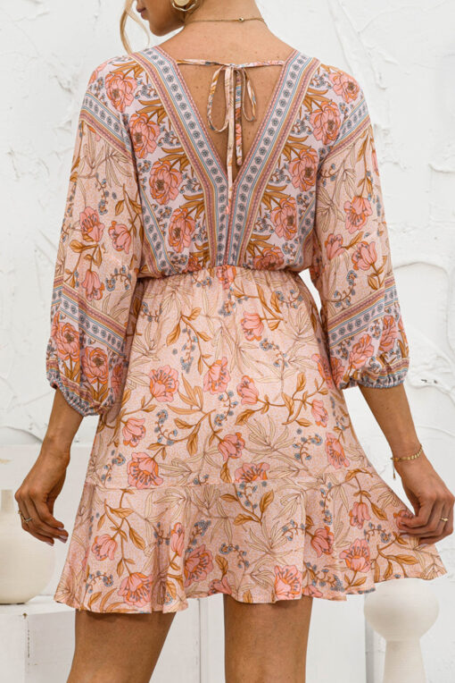 Women Casual Spring Summer Dresses V Neck Floral Short Beach Dresses - Image 2