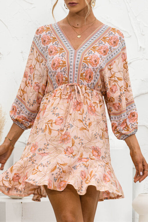 Women Casual Spring Summer Dresses V Neck Floral Short Beach Dresses - Image 3
