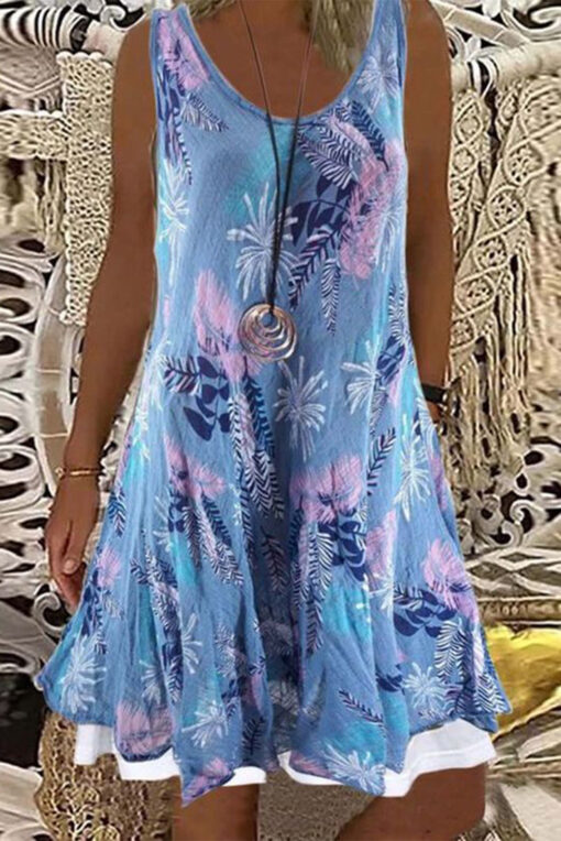 Women’s Summer Mini Sundress Sleeveless Floral Casual Loose Tank Dress - Image 7
