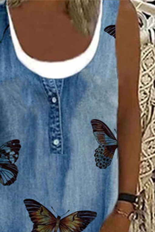 Women's Butterfly Print Tank Dress Sleeveless Sundress Party Beach Mini Dress - Image 5