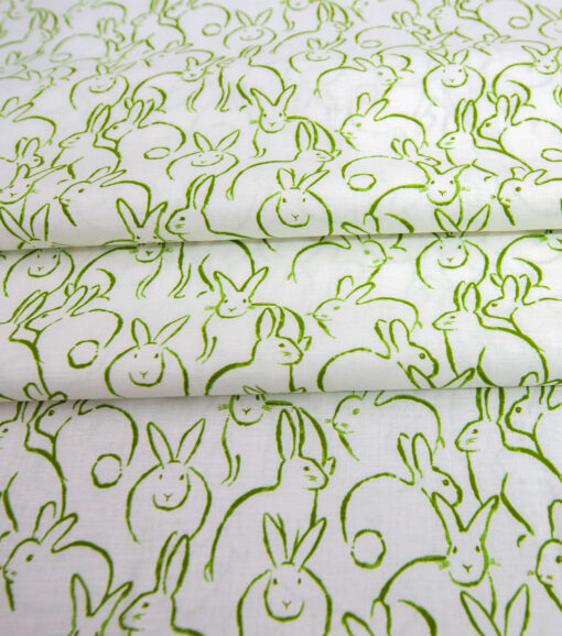 Bunnies Green On White In Full Bloom Easter Cotton Fabric - Image 4