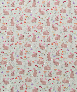 Bunnies on Green Interlock Knit Fabric